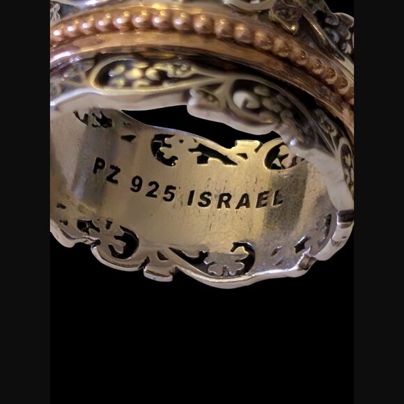 925 Sterling Silver Flower And Leaf 11.7mm Size 9 Two Tone Spinner Ring - Picture 6 of 10